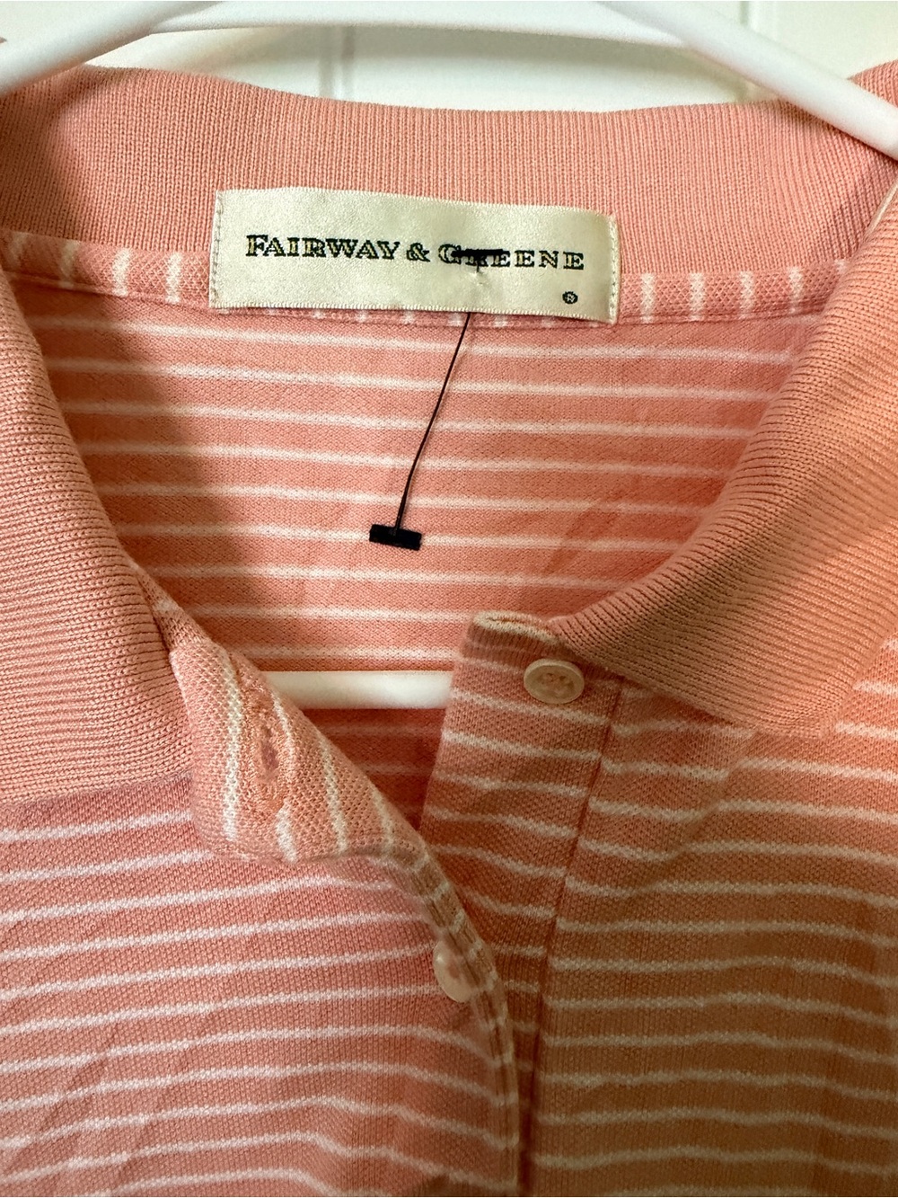 Fairway & Greene Coral and White Striped Polo